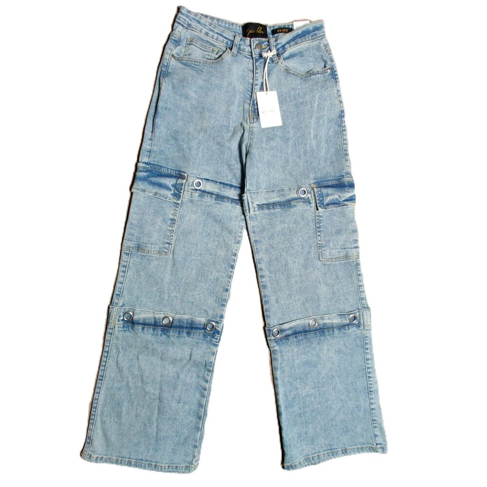 Epic Bleu Women’s Size 5 Baggy Convertible Cargo Jeans Light Wash Wide Leg NWT